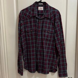 Lucky Brand Red and Blue Plaid Men's Shirt